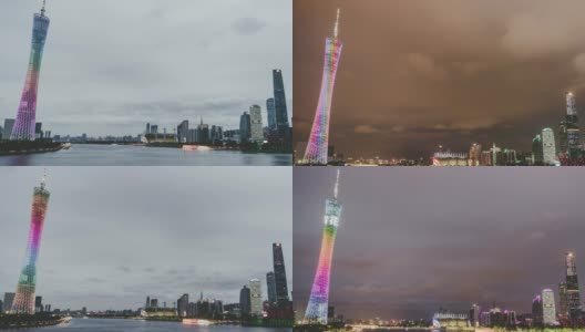 T/L WS TU广州天际线，从白天到夜晚/中国广东高清在线视频素材下载
