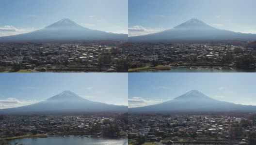 清晨鸟瞰富士山和川口湖高清在线视频素材下载