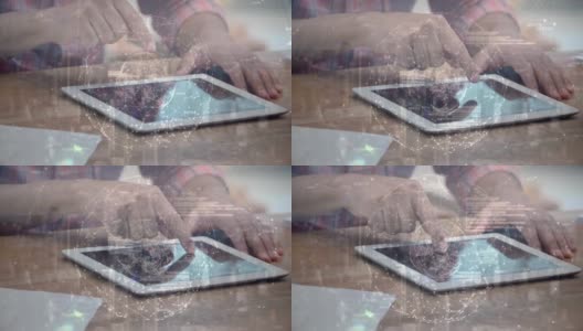 男性用手指触摸平板电脑高清在线视频素材下载