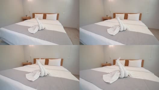 卧室内部有床的装饰高清在线视频素材下载