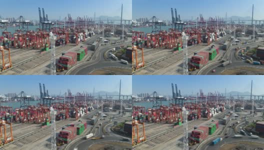 4K延时:集装箱货轮在码头商埠进行商务物流、进出口、海运或运输高清在线视频素材下载