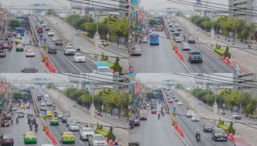 延时长时间曝光交通和汽车拥挤在曼谷高峰时间，交通与城市景观概念高清在线视频素材下载