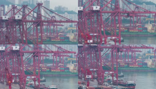 延时香港港口与香港货柜船高清在线视频素材下载
