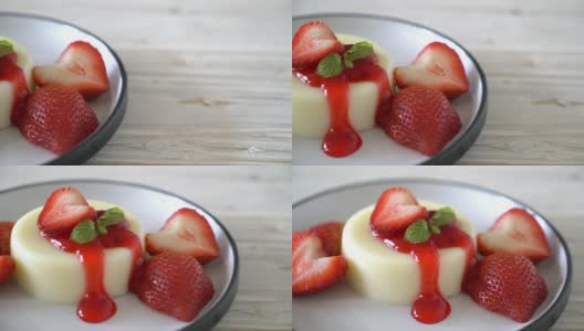 酸奶布丁和新鲜草莓高清在线视频素材下载