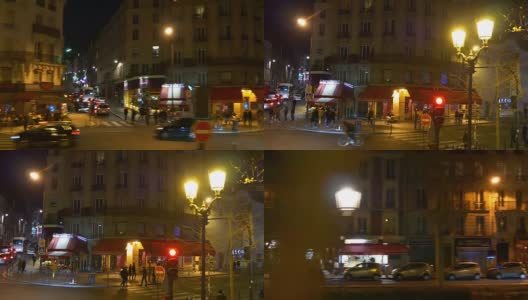 法国夜间照明巴黎双层巴士乘坐交通街道全景4k高清在线视频素材下载
