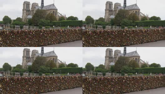 法国巴黎圣母院附近的爱情锁桥高清在线视频素材下载