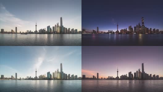 4K时间推移-城市天际线和城市景观在日出在中国上海。高清在线视频素材下载