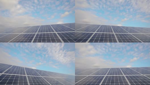 太阳能电池板特写，太阳能生产农场。可再生的太阳能高清在线视频素材下载