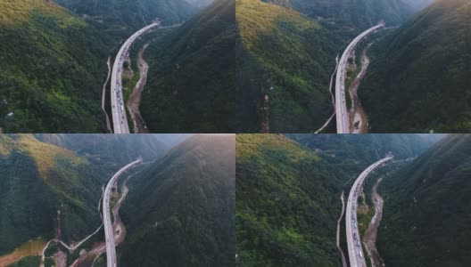 中国陕西秦岭高速公路航拍图高清在线视频素材下载