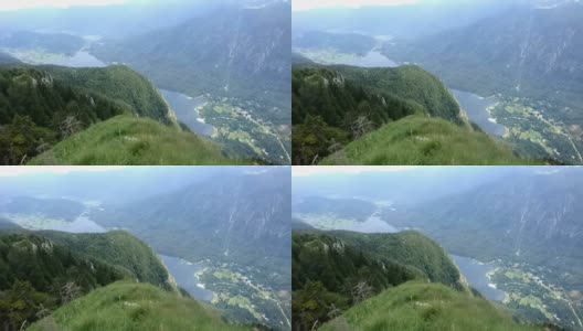 鸟瞰图和高角度的bohinsko jezero, Bohinj湖和Stara Fuzina高清在线视频素材下载