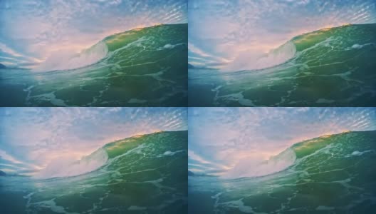 海浪。日出时，大西洋的波浪在巴西坎佩切海滩的海岸上翻滚和破碎高清在线视频素材下载