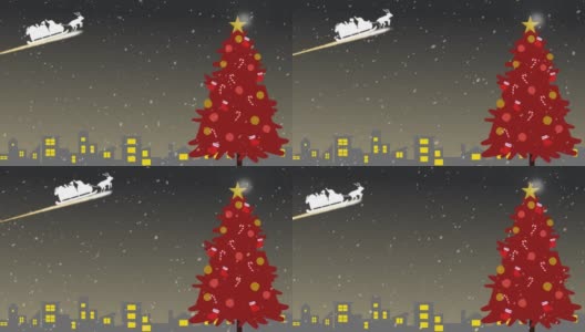 圣诞老人红冷杉树雪夜高清在线视频素材下载