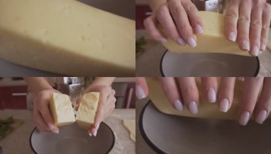 自制的奶酪卷。白干酪面包。奶酪开裂高清在线视频素材下载