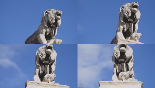 意大利的狮子纪念碑。股票。意大利那不勒斯的纪念碑上的四个白色石狮之一，用于纪念殉道者的美德高清在线视频素材下载