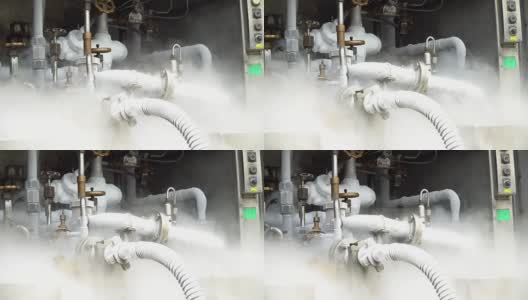 工业装置液氮泵的重型管道和管道连接。4K分辨率，高清在线视频素材下载
