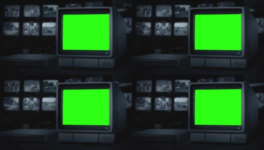 闭路电视空监视器环-绿屏高清在线视频素材下载