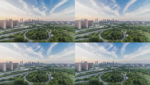 南京河西新城城市景观的时间流逝，日落，中国高清在线视频素材下载