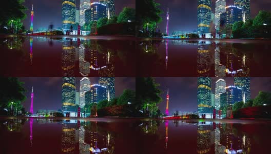 夜光照亮广州城广州塔水倒影全景4k时间流逝中国高清在线视频素材下载