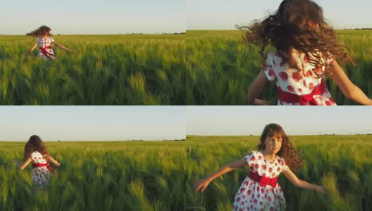 快乐的孩子在田野里高清在线视频素材下载