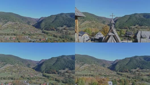 一个山村的鸟瞰图，Drvengrad, Mokra Gora高清在线视频素材下载