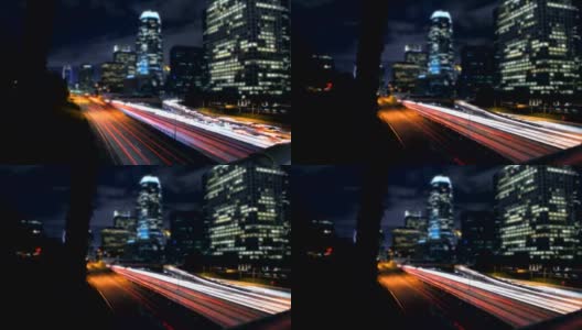 洛杉矶夜间高速公路交通的运动控制时间流逝高清在线视频素材下载
