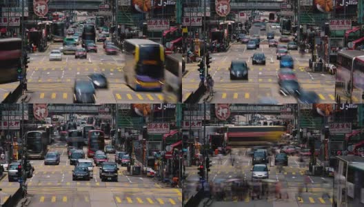香港孟角的繁忙街道，交通和行人的时间流逝。高清在线视频素材下载