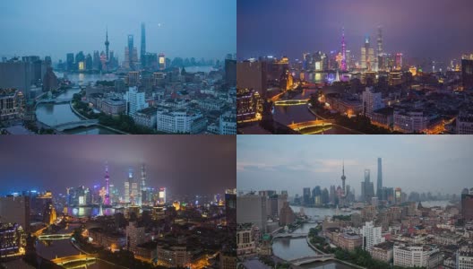 时间流逝，上海从白天到夜晚的过渡高清在线视频素材下载