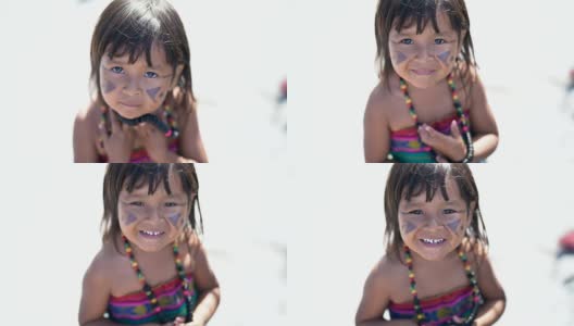 土著巴西儿童，图皮瓜拉尼族的肖像高清在线视频素材下载