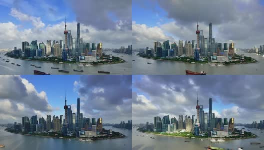 4K:上海全景天际线在一天到日落在台风日，中国高清在线视频素材下载