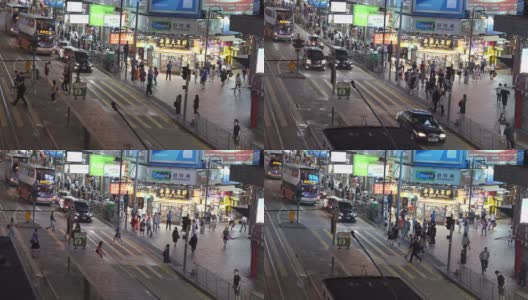 人们走过铜锣湾轩尼诗道，在中环道购物，在香港的法玛斯广场乘电车和火车旅行高清在线视频素材下载