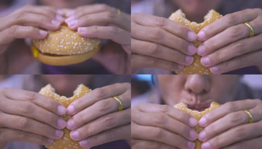 女人吃汉堡高清在线视频素材下载