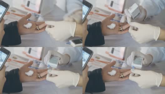 特写护士的手做血糖测试高清在线视频素材下载