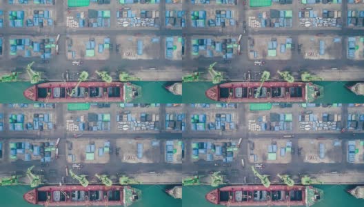港口货轮的T/L无人机视角高清在线视频素材下载