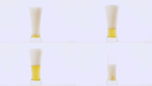 特写把啤酒倒进白色背景的杯子里高清在线视频素材下载