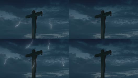 数字合成雷效果十字架十字架对天空的云高清在线视频素材下载
