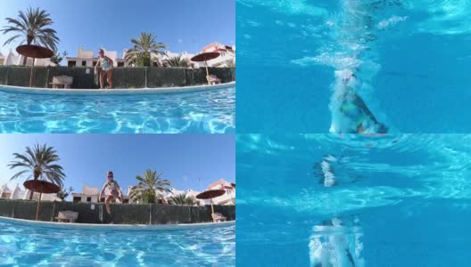 一个白人小女孩在泳池里游泳高清在线视频素材下载