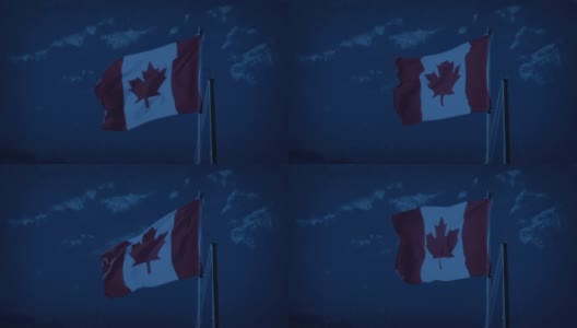 加拿大国旗在夜晚飘扬高清在线视频素材下载