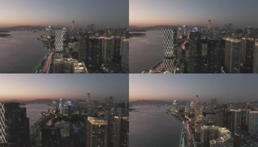 俯瞰海滨城市的夜景高清在线视频素材下载