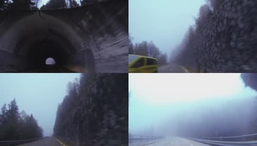 汽车在山口驶入隧道高清在线视频素材下载