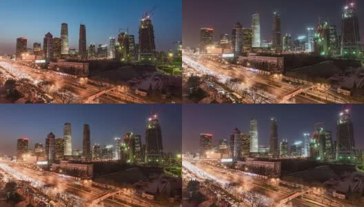 北京CBD区域，从黄昏到夜晚高清在线视频素材下载
