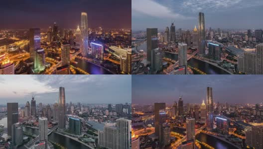 T/L WS HA LR PAN天津城市天际线黎明高清在线视频素材下载