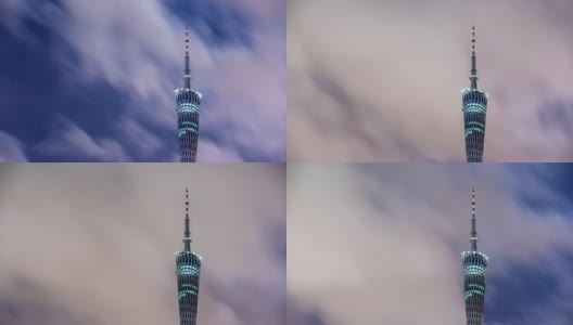 暮色中的地标广州塔在云天。间隔拍摄高清在线视频素材下载