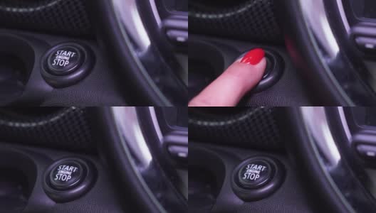 闭合的女性手指按发动机启动停止按钮上现代自动汽车高清在线视频素材下载