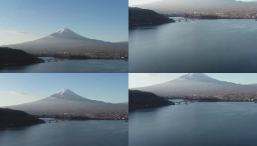 清晨鸟瞰富士山和川口湖高清在线视频素材下载