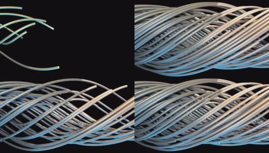 随机的光纤编织成一个大的螺旋，3d渲染。计算机生成抽象的体积背景高清在线视频素材下载