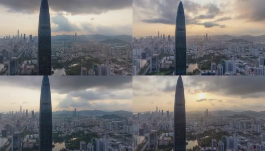 T/L HA WS ZO Shenzhen KK100和城市天际线时间在黄昏高清在线视频素材下载