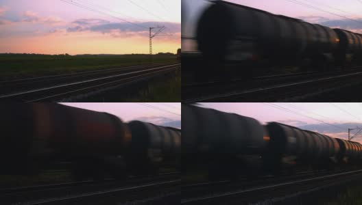 日落时经过的货运火车高清在线视频素材下载