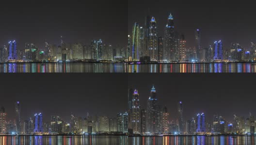 平移时间流逝的迪拜码头天际线高清在线视频素材下载