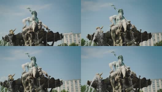 柏林市中心的海王星喷泉高清在线视频素材下载