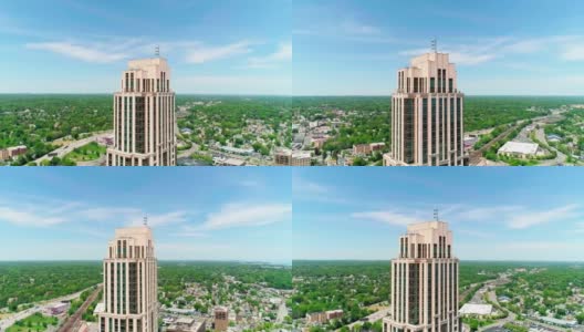 这是纽约州威彻斯特县新罗谢尔市中心摩天大楼的鸟瞰图高清在线视频素材下载